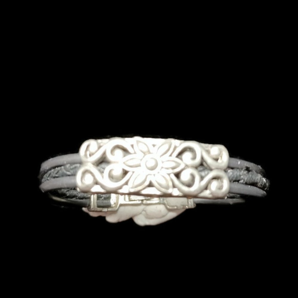 Vtg 90s Black And Silvertone Cuff Bracelet